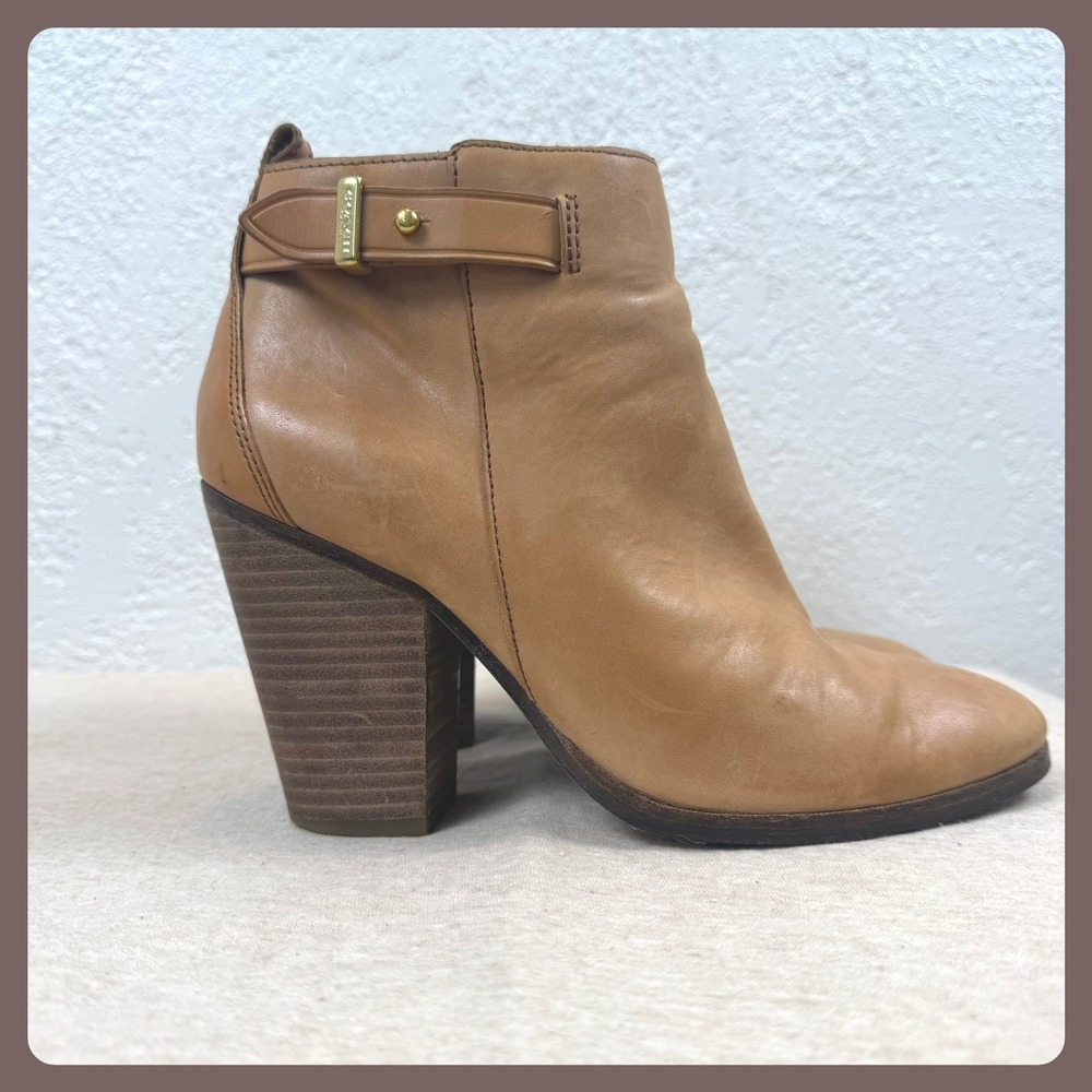 Coach Tan Leather Side Zip Block Heel Ankle Booties Women's Size 7.5‎ - Picture 2 of 16